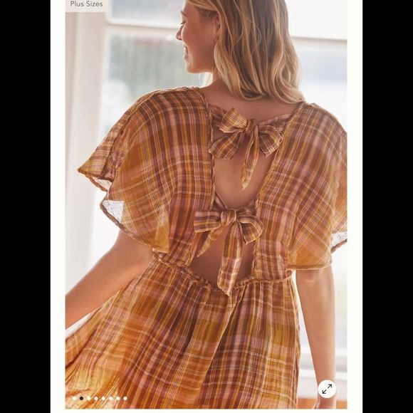 Anthropologie Gauzy Plaid Mini Dress - Picture 3 of 7